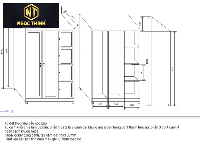 Tủ locker-Tủ đặt treo áo 2 cánh mica kết hợp 4 ngăn đựng đồ-Nội Thất Ngọc Thịnh